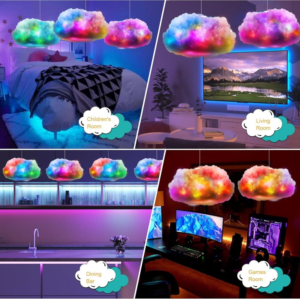 VIVIHEYDAY RGB Cloud Lightning Light, USB Floating Ceiling Lights, App Remote Control Music Sync
