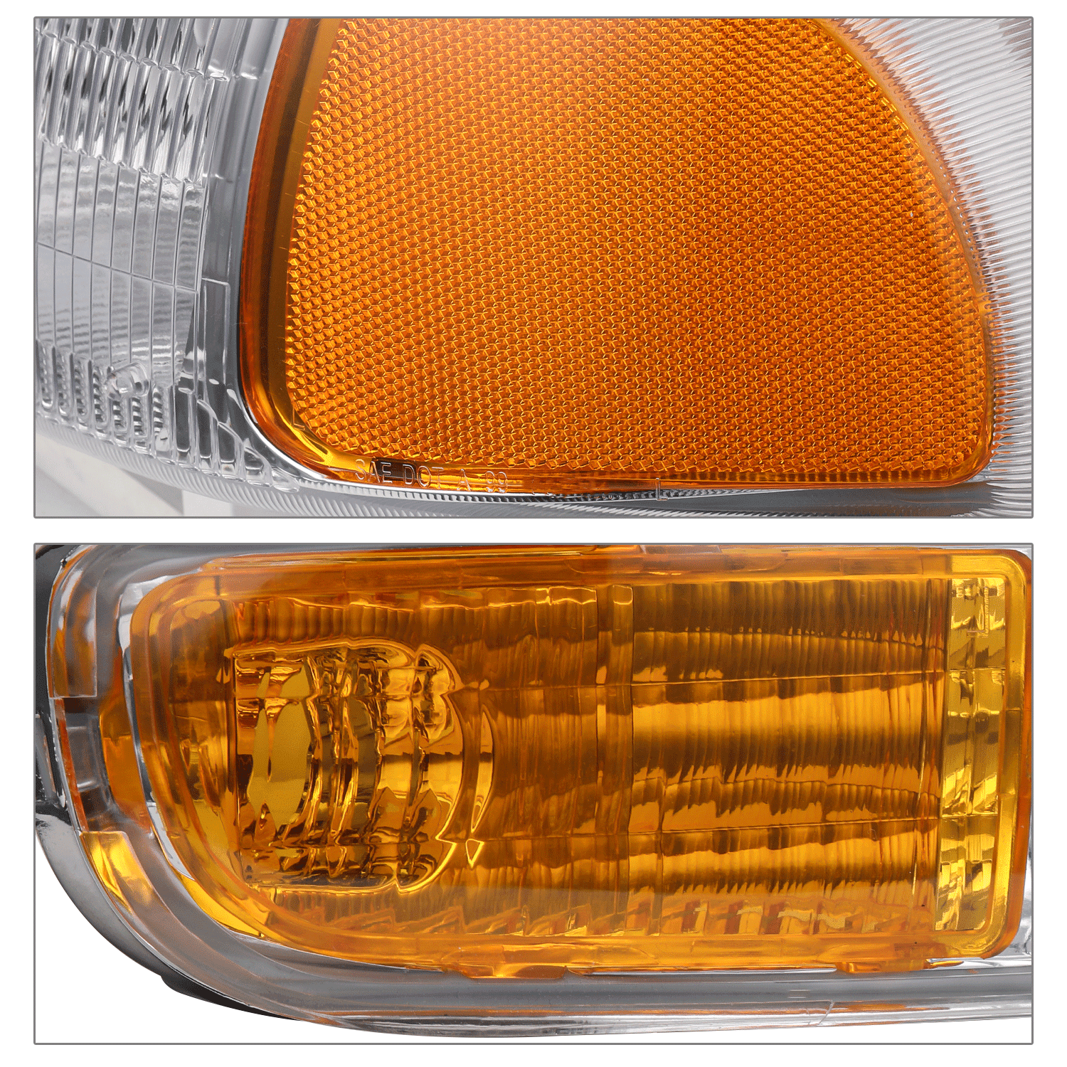 M-AUTO Headlights Assembly Replacement for 1999-2007 GMC Sierra Pickup, Chrome Housing Crystal Clear Lens Amber Reflector