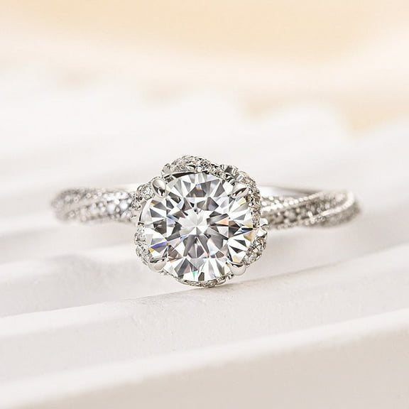 Veda Jewel 2.4 Ct Round Cut Lab Created Diamond Ring - Milgrain Engagement Style - 14K White Gold Plated Solitaire with Accents - Wedding Jewelry Gift for Her Special Proposal Moment