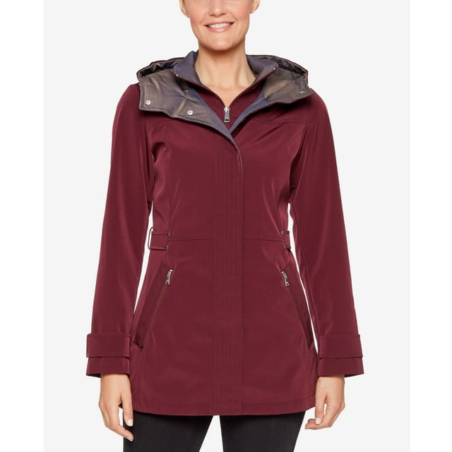 Jones New York Colorblocked Hooded A-line Rai Burgundy Large