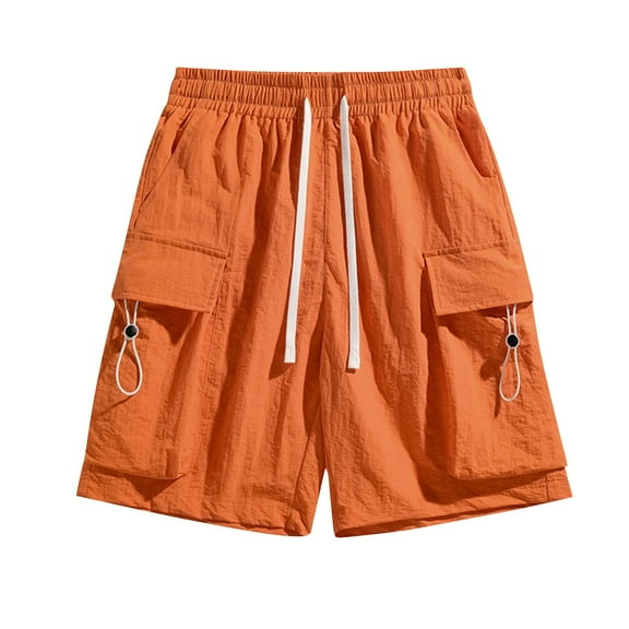 Diufon Mens Sports Shorts Plus Size Solid Color Shorts Elastic Waist Drawstring Cargo Shorts with Pockets