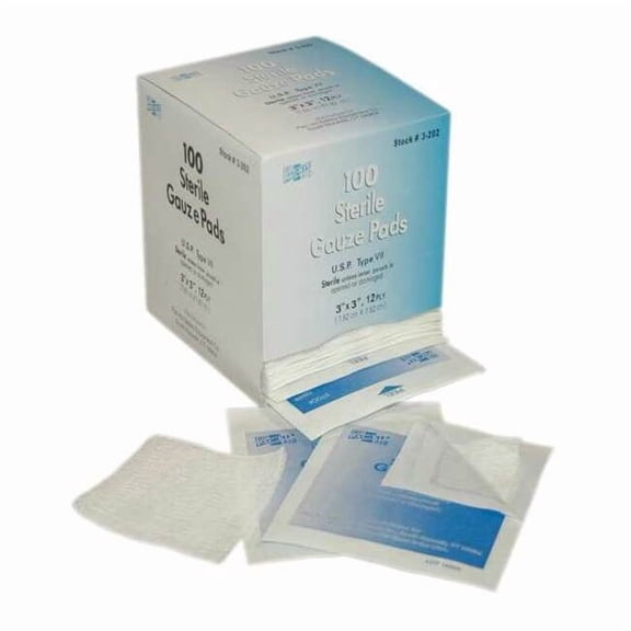 First Aid Only Gauze Pad, Sterile, White, No, Gauze, PK100 3-202