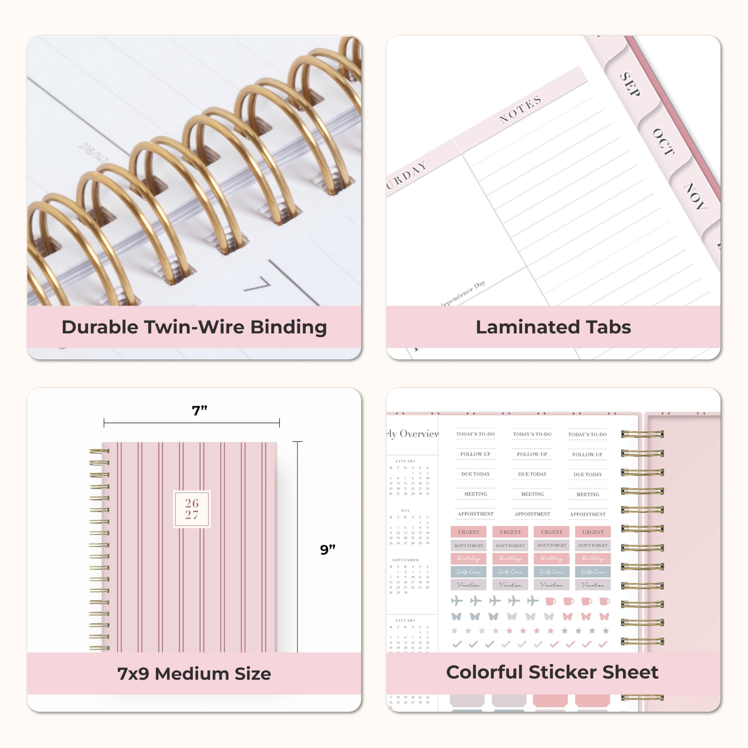 Blue Sky Rachel Parcell 2026-2027 Daily and Monthly Academic Year Planner Calendar, July 2026 - June 2027, 7" x 9", Laminated Cover, Wirebound, Storage Pocket, Includes Stickers, Laine Pink