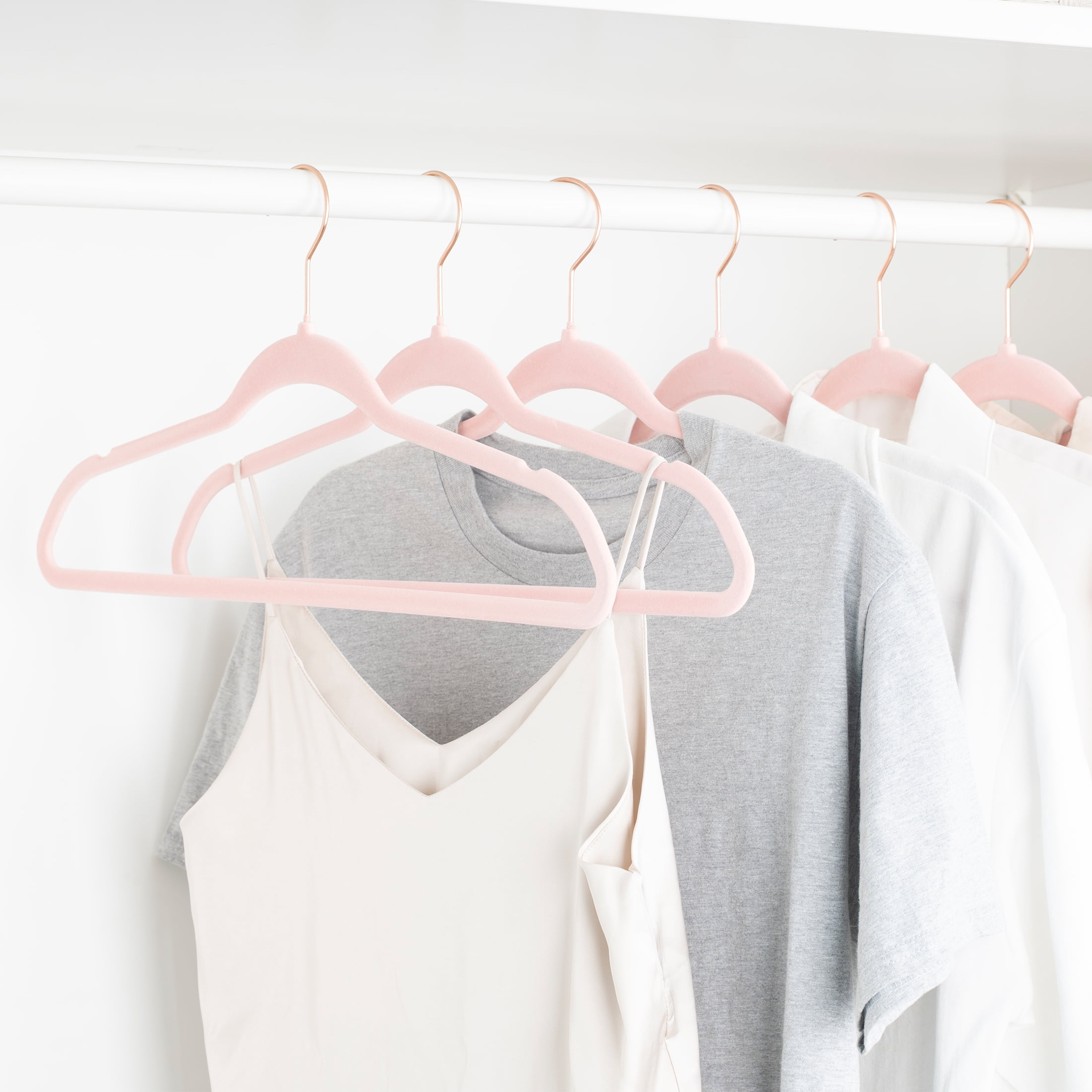 (2 pack) Better Homes & Gardens Pink Ultra Slim Velvet Non-Slip Clothes Hangers, 30-Pack