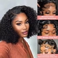 thumbnail image 4 of Short Curly Bob Wig Brazilian Human Hair Curly Side Part Lace Front Wig 180% Density, 4 of 7
