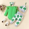 thumbnail image 2 of Bellafa Baby Girls Long Sleeve Ruffle Romper Floral Pants Headband Hat Sets 0-18 Months Infant Girls 4Pcs Outfits Clothes, 2 of 8