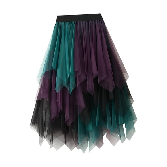 Faldas de tul para mujer, vestido de verano, largo MIDI, asimétrico, moderno, línea A, tutú violeta verde