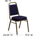 thumbnail image 2 of Songqin Trapezoidal Back Fabric Upholstered Stackable Banquet Chair, Multipurpose Stacking Chair with Padded Seat and Back, Navy Patterned/Gold, 2 of 15