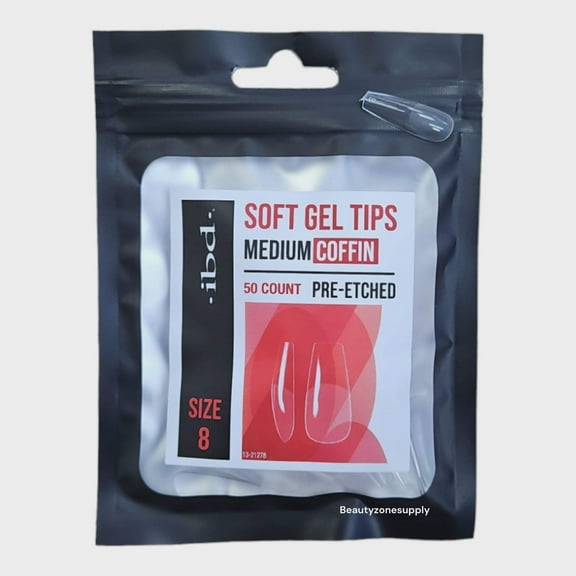 Ibd Clear Soft Gel Tips Coffin Medium Refill Size 8 #37472
