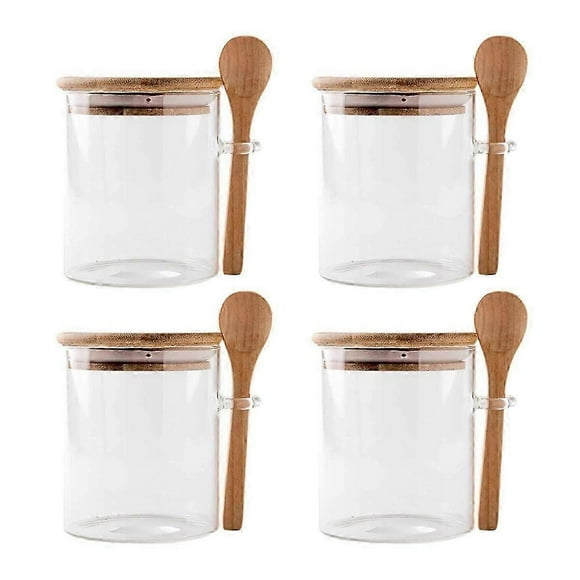 4 Pack Overnight Oats Glass Containers with Lids and Spoons, Glass Jars with Spoons and Lids for Loo