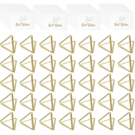 100 Pack Table Number Holders, Wide Base Place Card Holders, Table Number Stands, Table Sign Picture Photo Holder Menu Memo Clip for Centerpieces Wedding Party, Gold