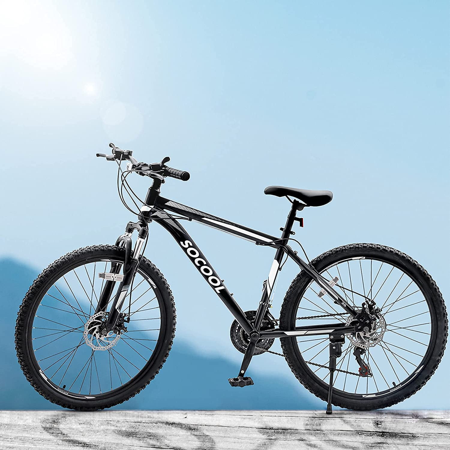 SOCOOL Mens Mountain Bike, Front Suspension, 21Speed, 26Inch Wheels