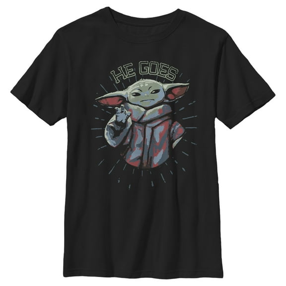 Boy's Star Wars: The Mandalorian Father's Day Grogu He Goes Graphic Tee Black Small