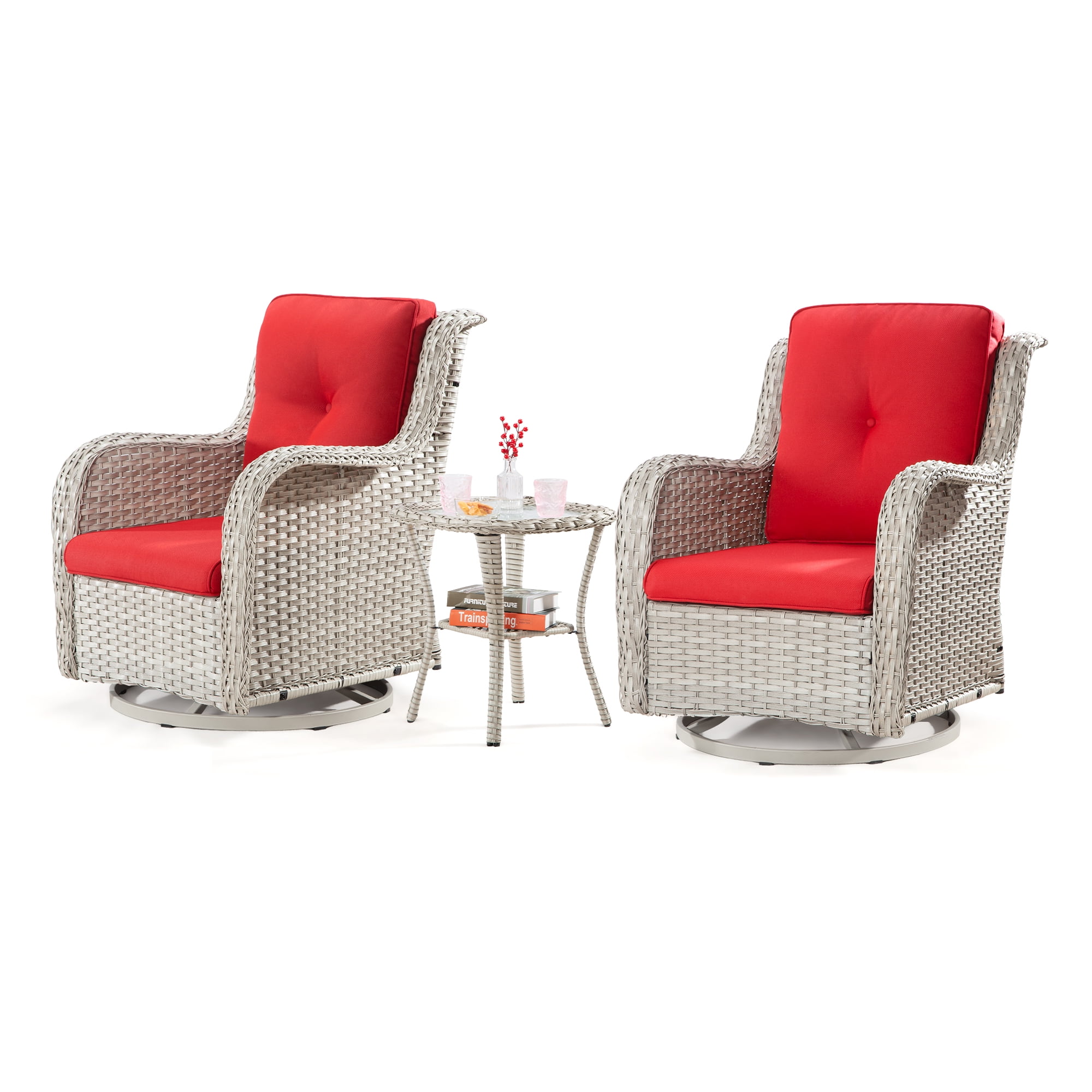 Meetleisure Outdoor Swivel Rocker Wicker Patio Chairs Sets of 2 With