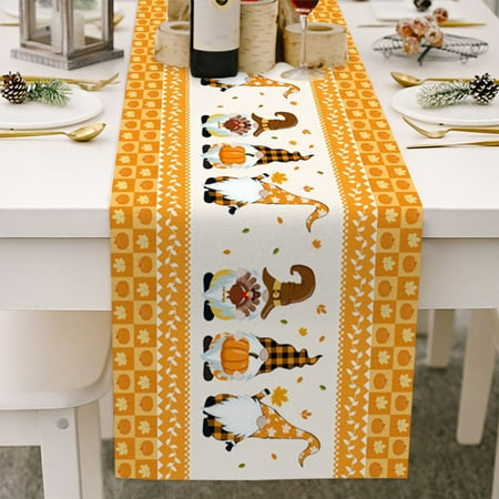 

Linen Burlap Table Runner Pumpkin Thanksgiving 13 x 70 Inches Dresser Scarves for Farmhouse Holiday Table Decor Wedding Party Gift Catering Events Fall Season Harvest Gnome Wooden Plank