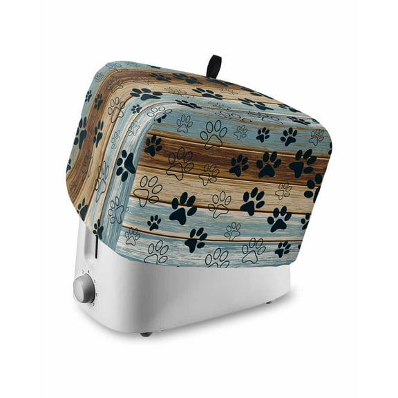 Paw Print Toaster Cover 2 Slice, Vintage Farmhouse Style Cute Paw Wood Grain Bread Maker Cover Toaster Dust Cover with Pockets, Dust-Proof Cover for Kitchen Small Appliance 12x7.5x8in