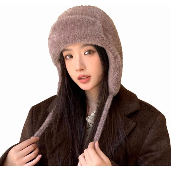 AKcxy Thick Faux Fur Russian Ushanka Trapper Hats Women Slouchy Fuzzy Beanies Hat Winter Warm Earflaps Snow Cap