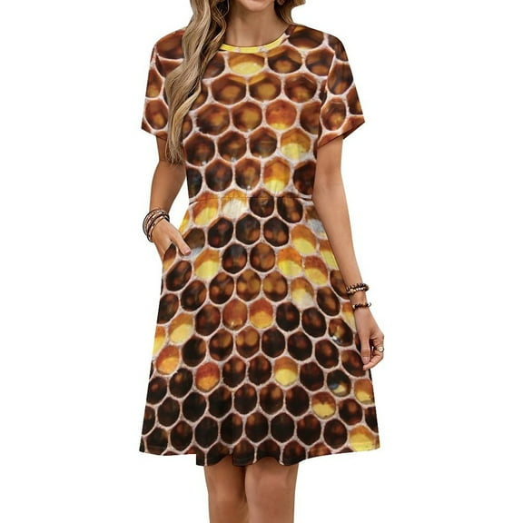Honeycomb Print Women's Dress Short Sleeve Summer Sundress Summer Women Clothes