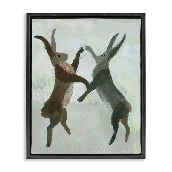 Stupell Industries Contemporary Boxing Hares in Neutral Tones Black Floating Frame Canvas Art, 17 x 21, by Kay Widdowson
