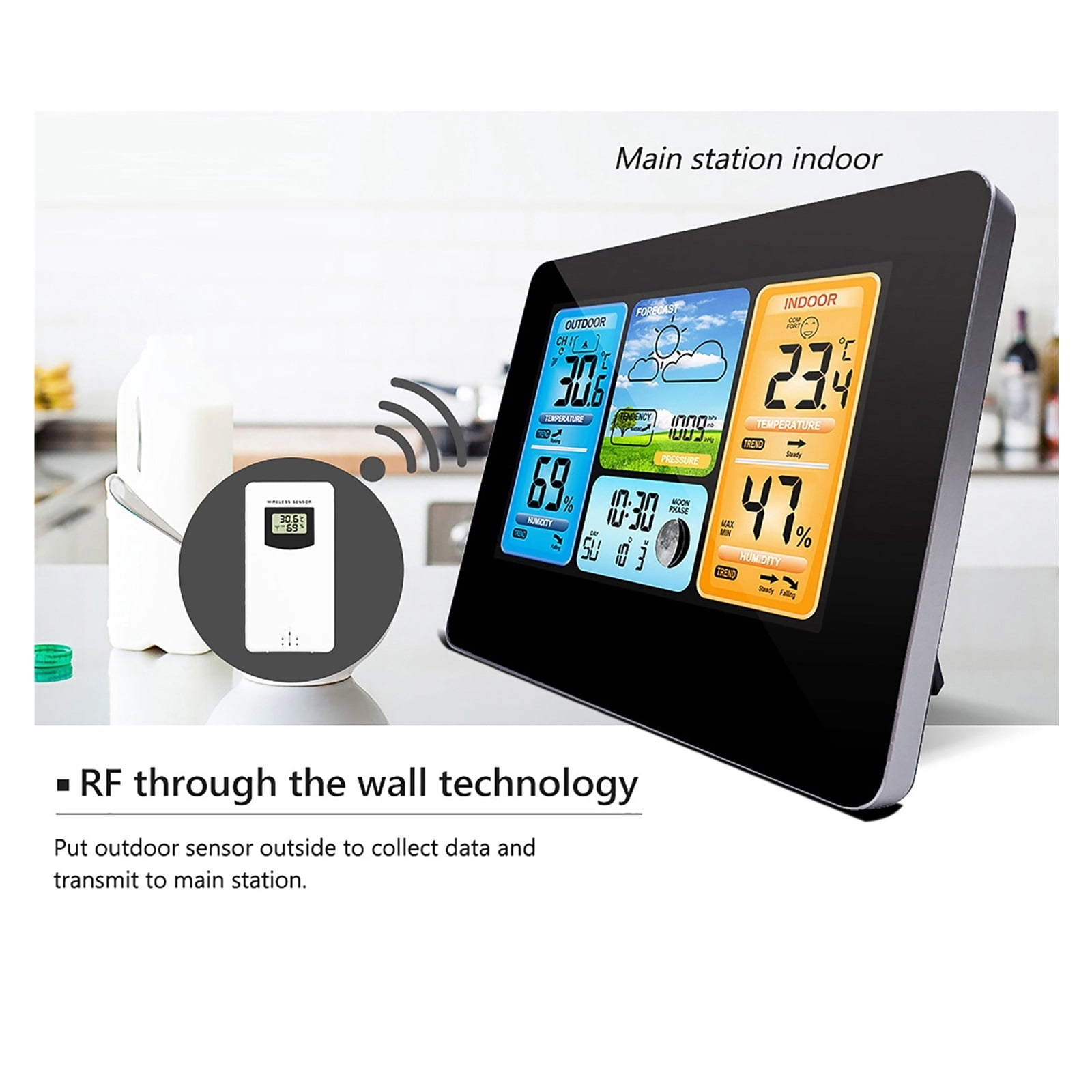 Indoor Outdoor Thermometer Wireless Weather Station Precision Temperature Humidity Meter ,Real-Time