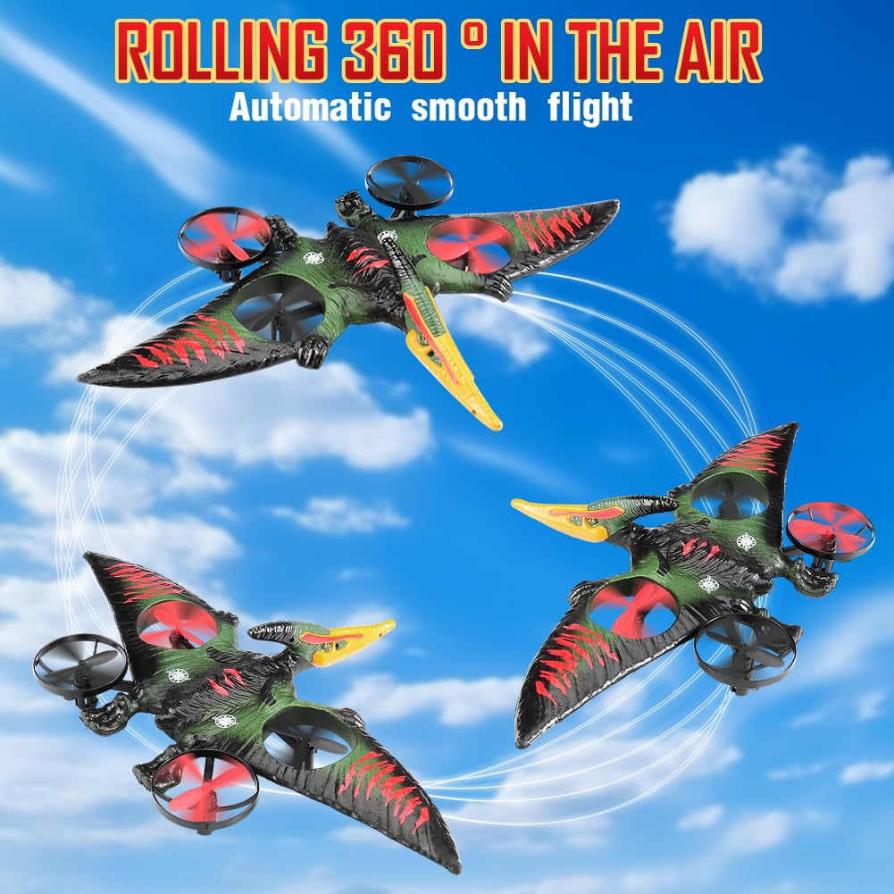 Unbranded Dinosaur RC Plane, 2.4GHz Remote Control Drone with LED & 3D Flips, EPP Foam Flying Toy for Kids Boys Ages 8-12
