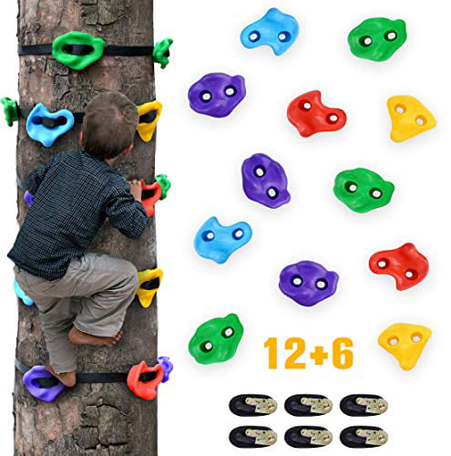 Newtion 8 Ninja Tree Climbing Holds for Kids Adult Climber Climbing Rocks with 4 Ratchet Straps for Outdoor Ninja Warrior Obstacle Course Training Playground Equipment
