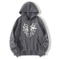 thumbnail image 2 of Bibifish Womens Hoodies Spider Web Print Hoodies Heart Graphic Zip Up Long Sleeve Hoodies Casual Loose Fit Spring Fall Trendy Sweatshirts, 2 of 7