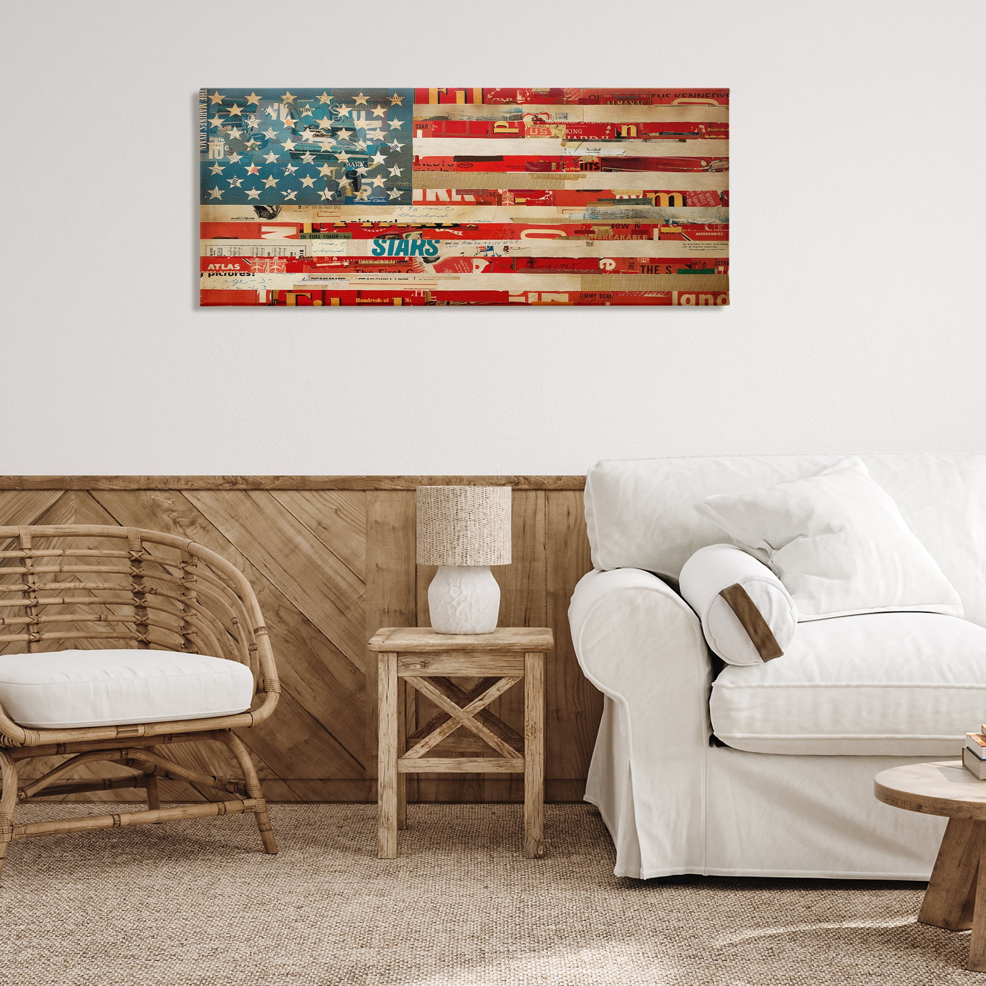 Stupell Industries Patriotic Collaged Flag Patriotic Painting Wrapped Canvas Art Print Wall Art, 48 x 20