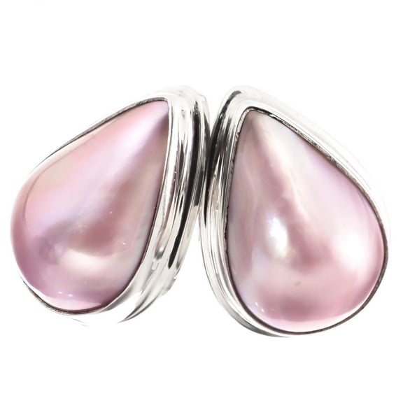 Teardrop Pink Mabe Cultured Pearl 925 Sterling Silver Post Stud Pear Earrings, 7/8"