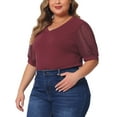 thumbnail image 5 of Agnes Orinda Women's Plus Size Tops V Neck Swiss Dots Puff Sleeve Casual Blouses Tee 1X Red, 5 of 7