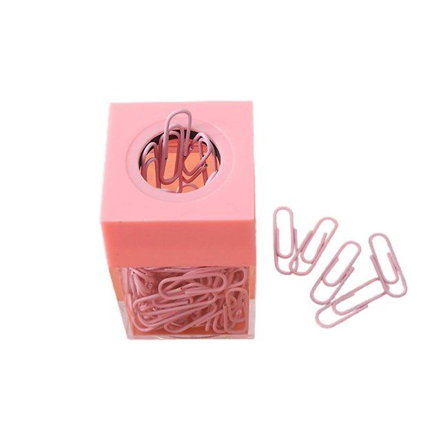 Dispensador de clips pequeño con tapa magnética, caja de almacenamiento de clips de papel cuadrados para la escuela, rosa