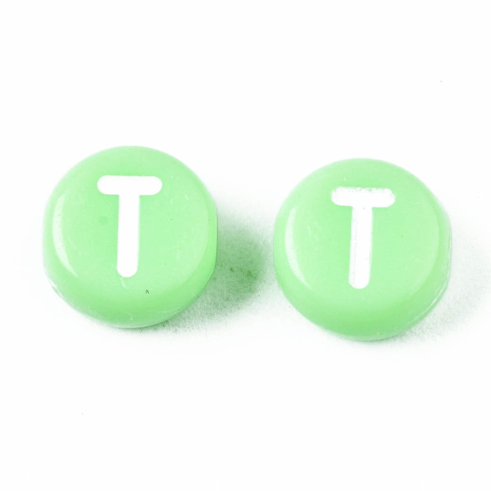 500 g Opaque Acrylic Beads Horizontal Hole Mixed Letters Flat Round with Letter Random Letters Pale Green 7x4mm Hole: 1.5mm 3700pcs/500g
