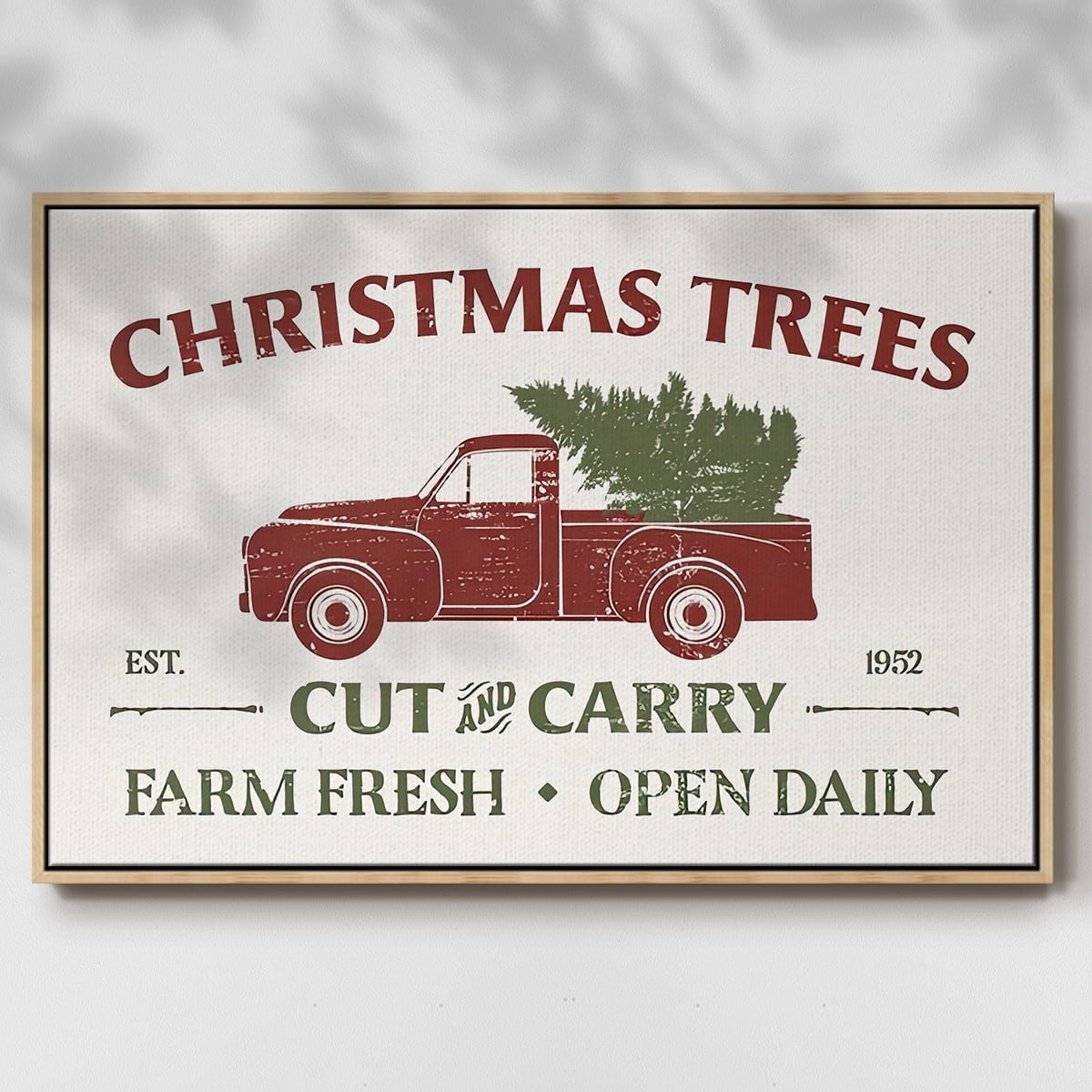 Christmas Farm Sign Collection A - Framed Gallery Wrapped Holiday Canvas - 25 x 37 - Natural Wood Frame