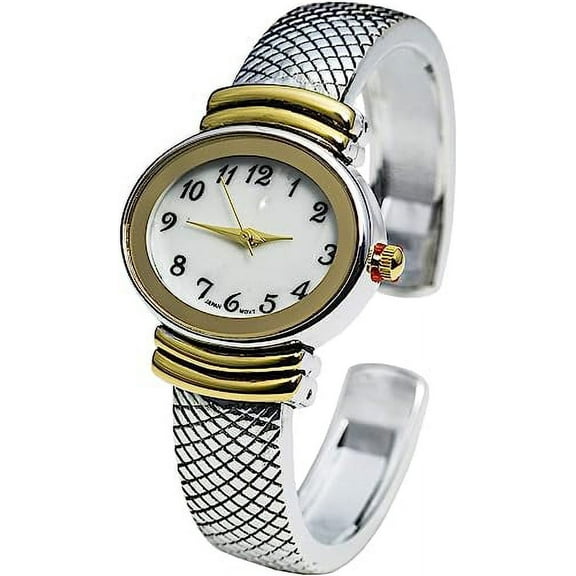 Blekon Collections Japanese Quartz Women's 28mm Case Scaled Patterned Cuff Bangle Watch