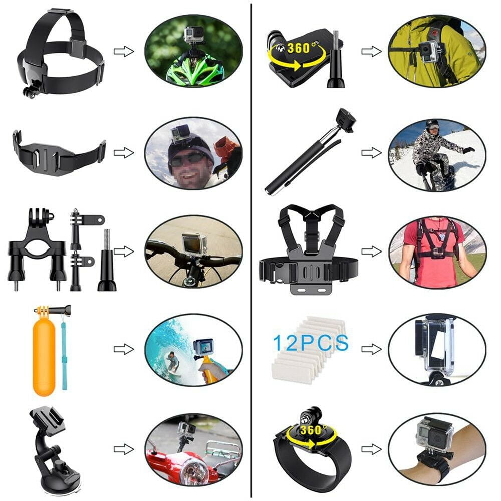 35-In-1 Action Camera Accessory Kit Compatible with GoPro Hero 8 7 6 5 4 3 2, Accessories Kit for Xiaomi Yi 4K/WiMiUS/Lightdow/DBPOWER, Black Silver