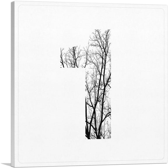 ARTCANVAS Tree Branches Alphabet Number 1 One Numeral Canvas Art Print - Size: 18" x 18" (0.75" Deep)