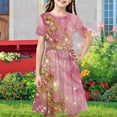 thumbnail image 2 of Girls Short Sleeve A-Line Dress Casual Summer Graphic Flowy Swing Ruffle Pleated Dresses 4-14 Years, 2 of 8