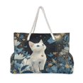 thumbnail image 2 of 20.5"x15" Large Beach Tote Bag with Rope Handles, Waterproof Nylon, Zipper Closure, Multi-Pockets for Travel, Pool & Daily Use Glowing Butterfly and Cat, 2 of 7