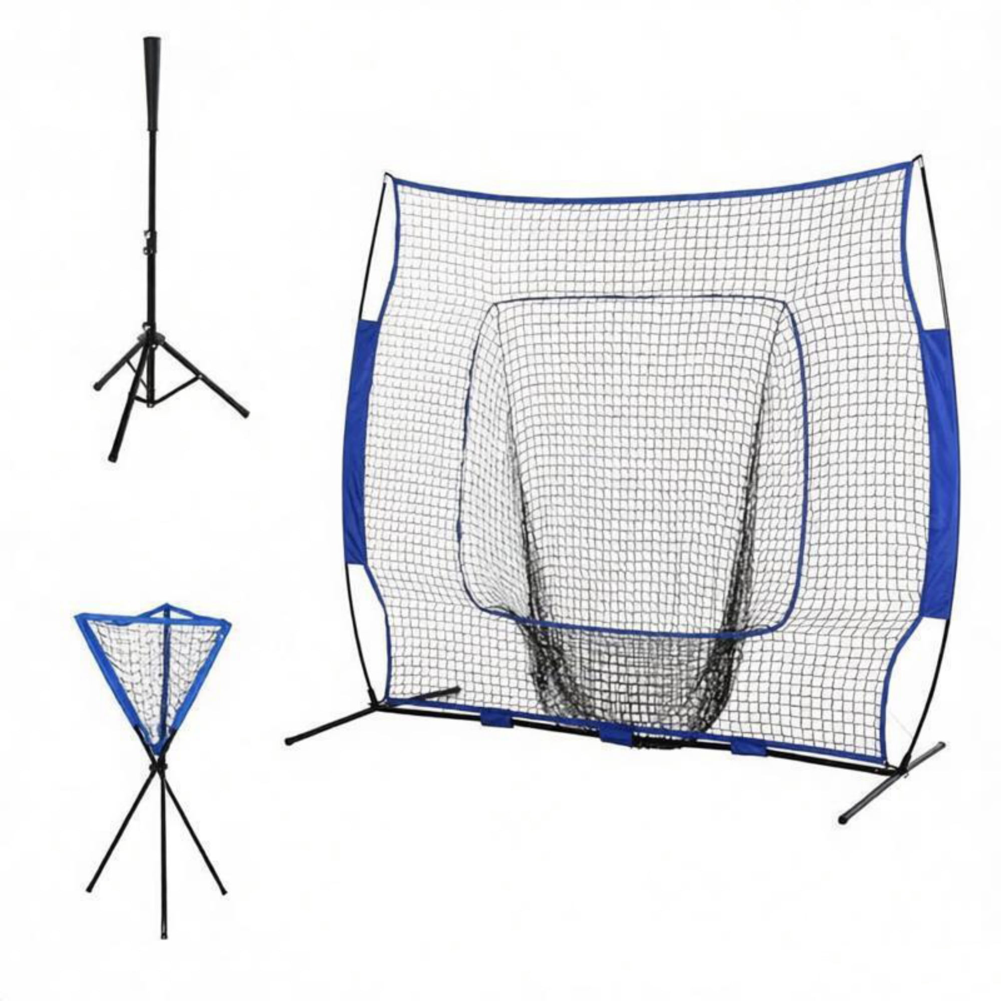 Baseball Hitting Practice Net Set with Batting Tee & 120-Ball Caddy, Tool-Free Quick Assembly Powder Coated Steel Frame Portable Training Net with Carry Bag