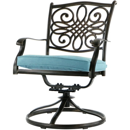 Hanover Traditions 7-Piece Dining Set in Blue with Extra Large Glass-Top Dining Table