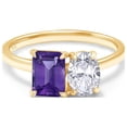 thumbnail image 3 of 1.70CT 7X5MM Emerald Shape Natural Amethyst & 7X5MM Oval Cut Lab Created Moissanite Diamond Toi Et Moi 2-Stone Engagement Wedding Ring For Women In 14K Yellow Gold Over Sterling Silver (1.70Cttw)-10, 3 of 7
