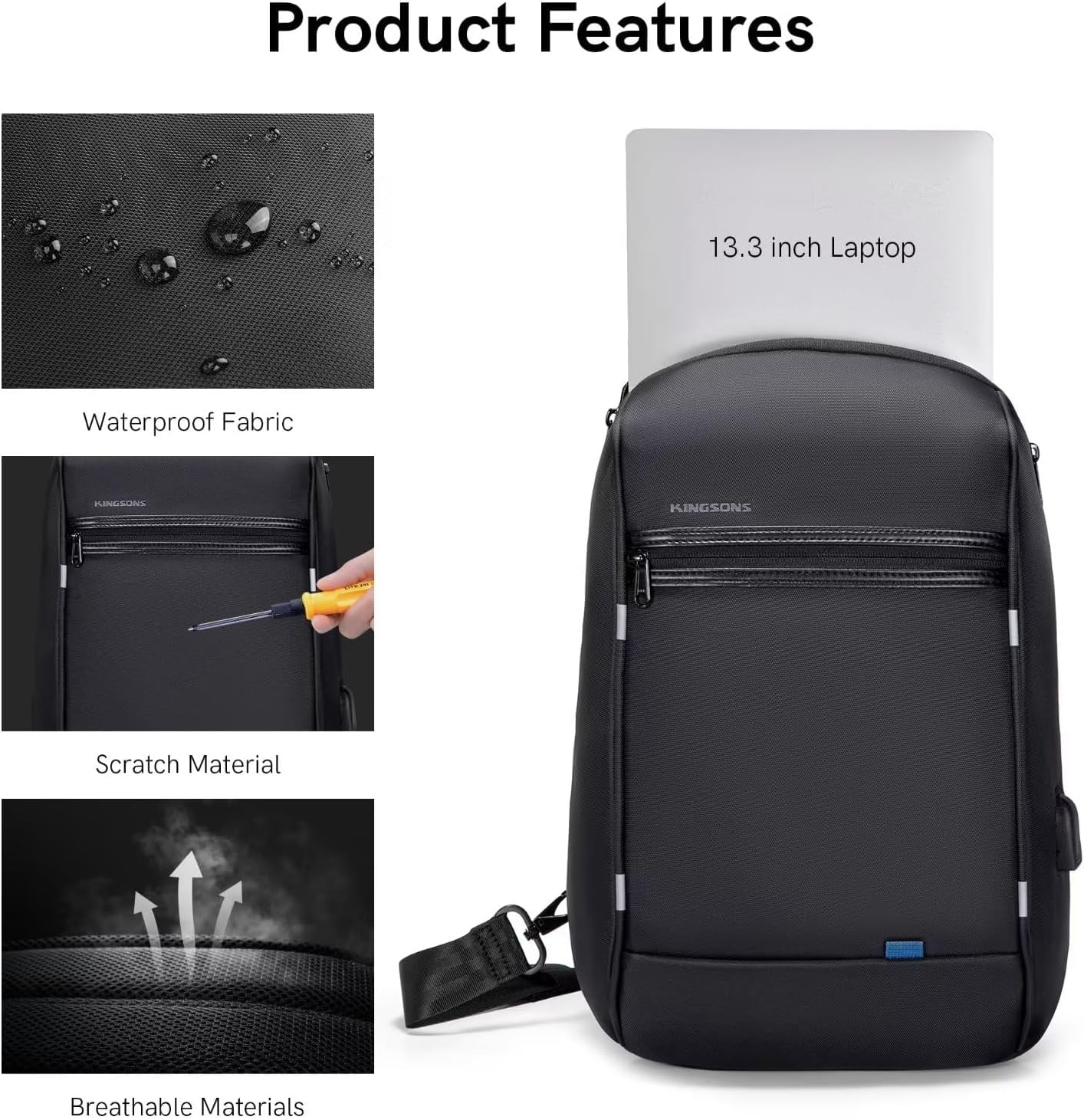 Kingsons Anti Theft Laptop Sling Backpack Waterproof 13
