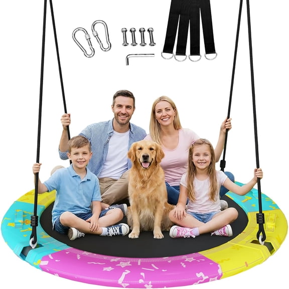 baxluxe 40 Inch Round Saucer Tree Swing for Kids & Adults, Indoor Outdoor Hanging Swing Chair with Complete Installation Hardware Kit