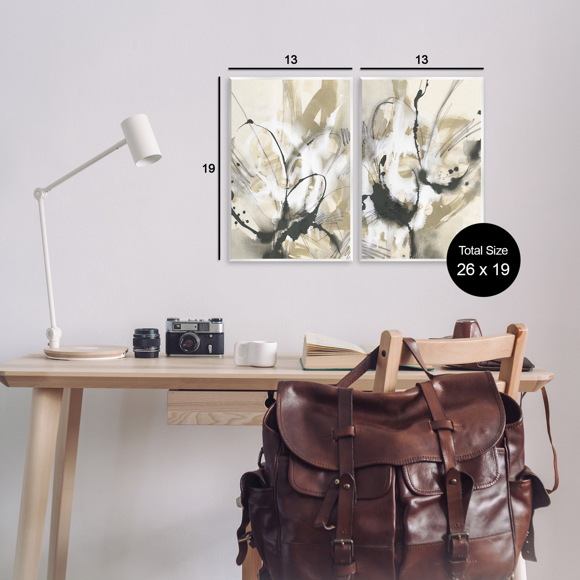 Stupell Industries Beige & Black Splatter Abstract Painting Unframed Art Print Wall Art, 13 x 19, Set of 2