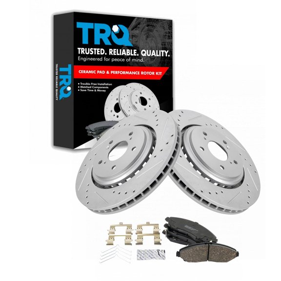 TRQ Front Performance Brake Pad & Rotor Kit Brake Pads Brake Rotors Set Ceramic Premium G-Coated Fits Select 2014-2016 Acura MDX