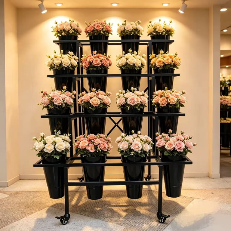 Zhongma Silk Flower Display Stand, 16 Plastic Buckets, Heavy Duty