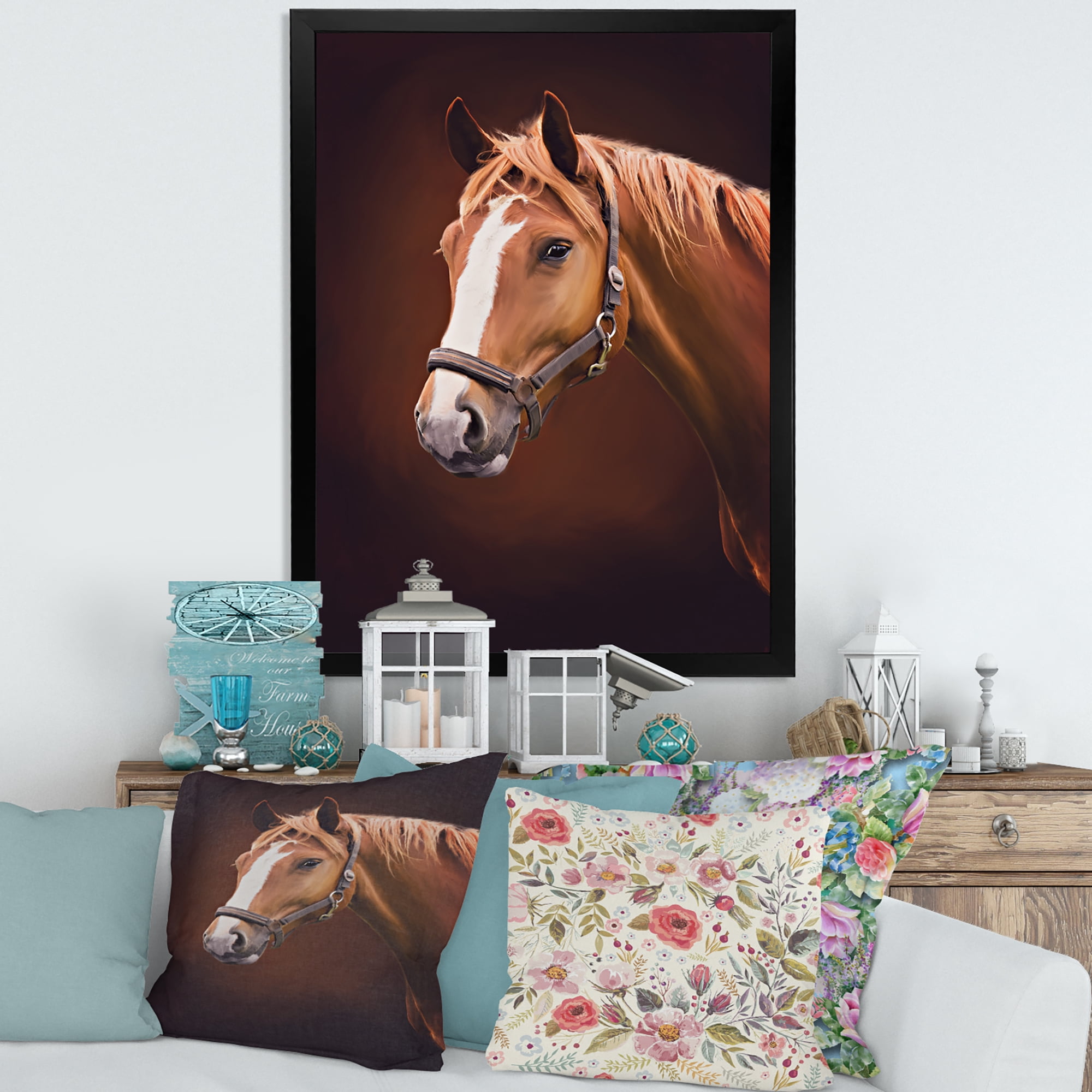 Designart 'Close Up Portrait Of Brown Horse With White Nose II' Farmhouse Framed Art Print