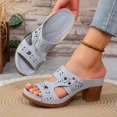 thumbnail image 6 of THDHVS Slippers for Women,Womens Sandals,Women's Fashion Casual Versatile Solid Color Hollow Carved Style Fashion Thick Heel Sandals Gray, 6 of 10