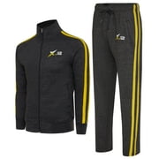 X-2 Men Tracksuits 2 Pieces Set Running Jogging Sweatsuit Full Zip Sweatsuit Athletic Sports Set Charcoal Yellow 2Pipe XX-Large