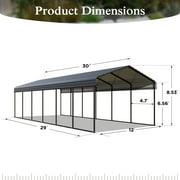 Alpha Joy 12 x 30 Metal Carport Heavy Duty Hardtop Carport Kits Galvanized Steel Roof Multi-Purpose Shelter